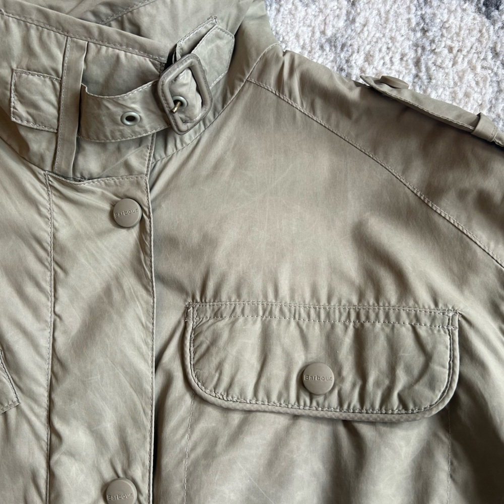 Barbour Belted Utility Jacket Khaki Beige Plaid Lining Size US 14 / UK 18 - Picture 2 of 11